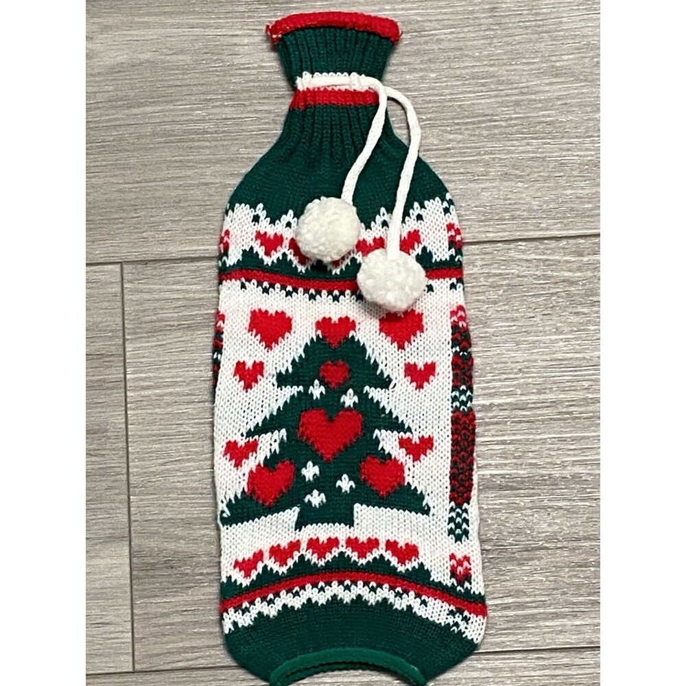 Vintage Christmas Knitted Wine Bottle Koozie Cozy Red White Green Xmas Tree
